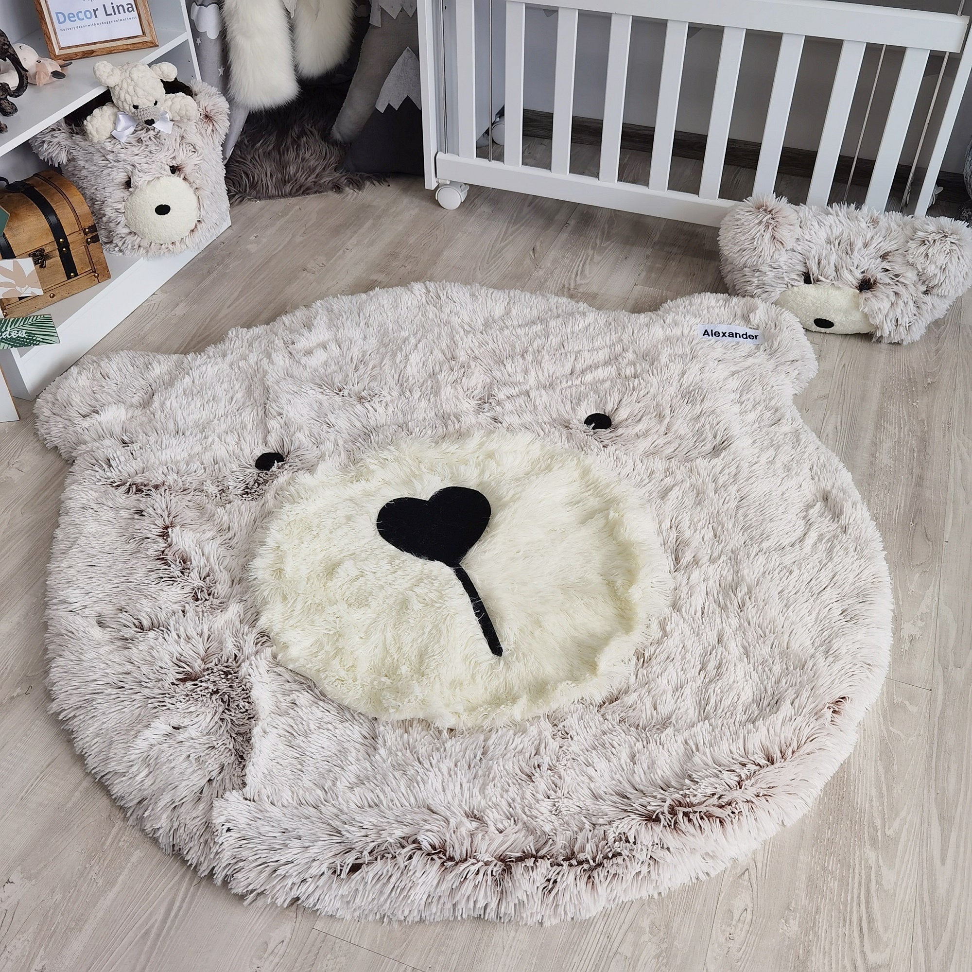 Gray Bear Rug Shaggy Fleece Round